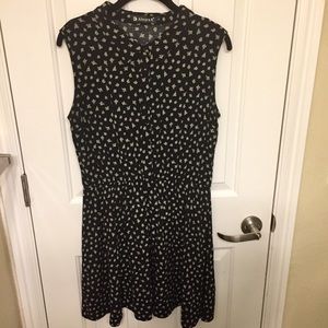 Allegra K Black Flower Sleeveless Mini Shirt Dress